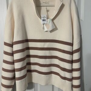 Thread & Supply Cream and Brown Cowl Neck Sweater